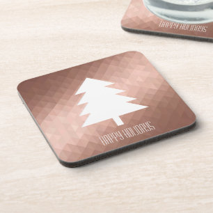 Minimal rose gold christmas tree modern geometric coaster