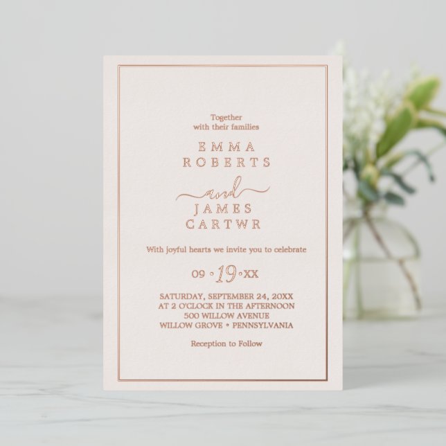 Minimal Rose Gold Foil | Blush Bold Names Wedding  (Standing Front)