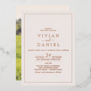Minimal Rose Gold Foil Blush Photo Back Wedding