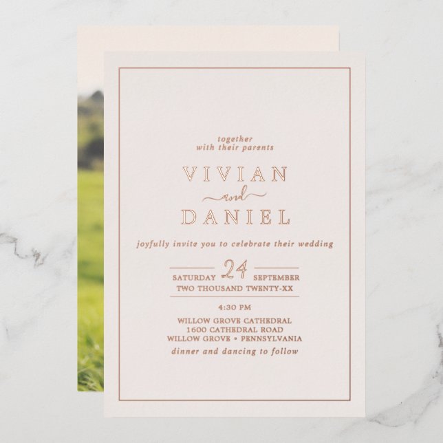 Minimal Rose Gold Foil | Blush Photo Back Wedding (Front/Back)