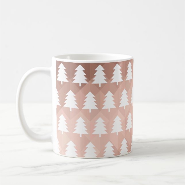 Minimal rose gold geometric xmas trees coffee mug (Left)