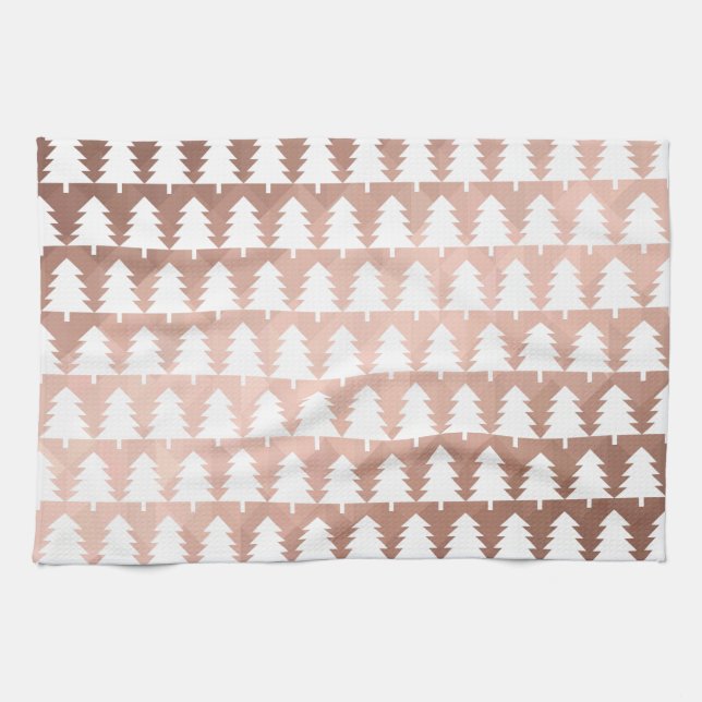 Minimal rose gold geometric xmas trees tea towel (Horizontal)
