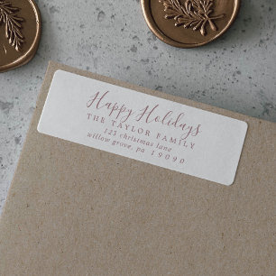 Minimal Rose Gold Happy Holidays Return Address