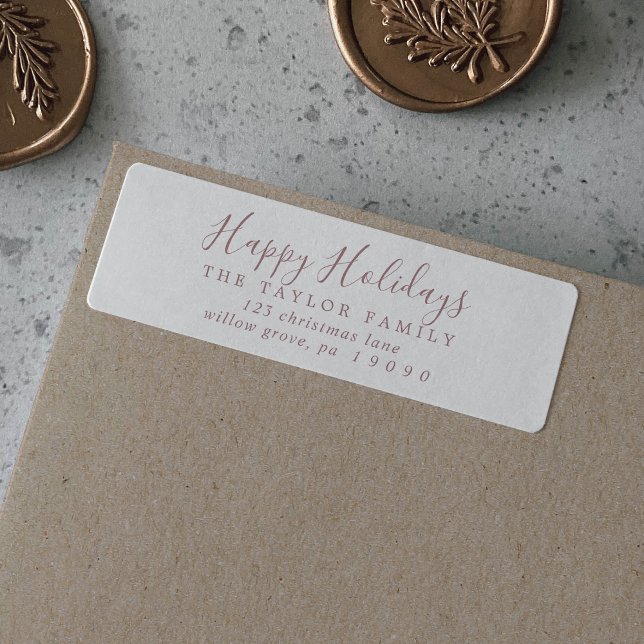 Minimal Rose Gold Happy Holidays Return Address (Creator Uploaded)