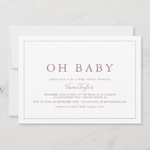 Minimal Rose Gold Horizontal Oh Baby Baby Shower Invitation