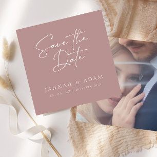 Minimal Rose Gold Script Photo Wedding Save The Date
