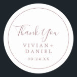 Minimal Rose Gold Thank You Wedding Favour Sticker<br><div class="desc">These minimal rose gold thank you wedding favour stickers are perfect for a simple wedding reception. The modern romantic design features classic rose gold and white typography paired with a rustic yet elegant calligraphy with vintage hand lettered style. Customisable in any colour. Keep the design simple and elegant, as is,...</div>