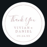 Minimal Rose Gold Thank You Wedding Favour Sticker<br><div class="desc">These minimal rose gold thank you wedding favour stickers are perfect for a simple wedding reception. The modern romantic design features classic rose gold and white typography paired with a rustic yet elegant calligraphy with vintage hand lettered style. Customisable in any colour. Keep the design simple and elegant, as is,...</div>