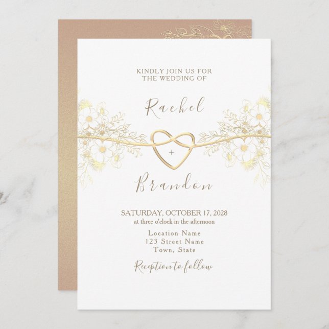 Minimal Rose Gold Wedding Invitation (Front/Back)