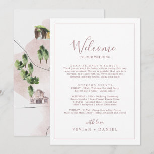 Minimal Rose Gold Welcome Letter Itinerary & Map