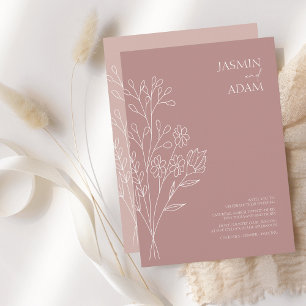 Minimal Rose Gold White Wildflowers Wedding Invitation