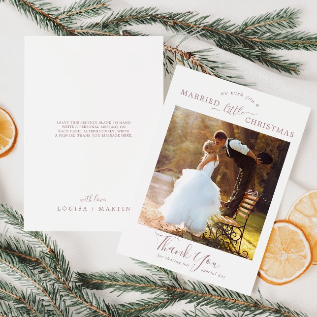 Minimal Rose Married Little Christmas Thank You Holiday Card (Creator Uploaded)