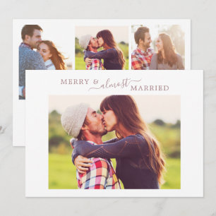 Minimal Rose Merry Almost Married Save the Date Holiday Card