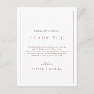 Minimal Rose Typography Thank You Reception Card