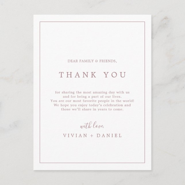 Minimal Rose Typography Thank You Reception Card (Front)