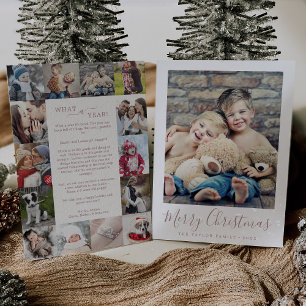 Minimal Rose What A Year Photo Collage Christmas Holiday Card
