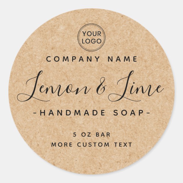 Minimal round Kraft paper look product label (Front)