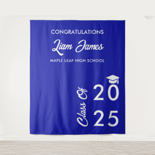Minimal Royal Blue Graduation Photo Booth Backdrop Tapestry
