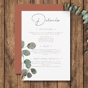 Minimal Rust Green Eucalyptus Wreath Details Enclosure Card