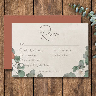 Minimal Rust Green Eucalyptus Wreath Wedding RSVP Card