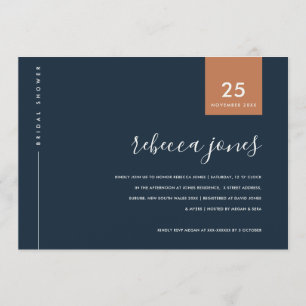 MINIMAL RUST ORANGE NAVY TYPOGRAPHY BRIDAL SHOWER INVITATION