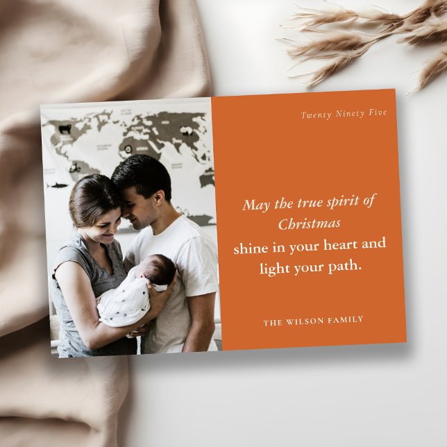 Minimal Rustic 1 Photo Rust Dusky Christmas Spirit Holiday Card (Creator Uploaded)
