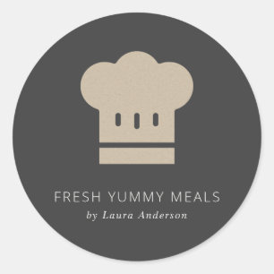 Minimal Rustic Black Kraft Chef Hat Catering Classic Round Sticker