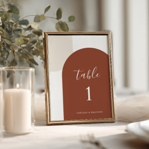 Minimal Rustic Burnt Orange Boho Arch Table Number