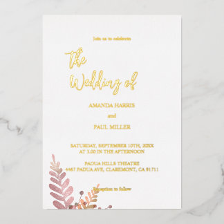 Minimal Rustic Floral Foil wedding Invitation