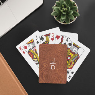 Minimal, Rustic, Modern Trendy Woodgrain Monogram Playing Cards