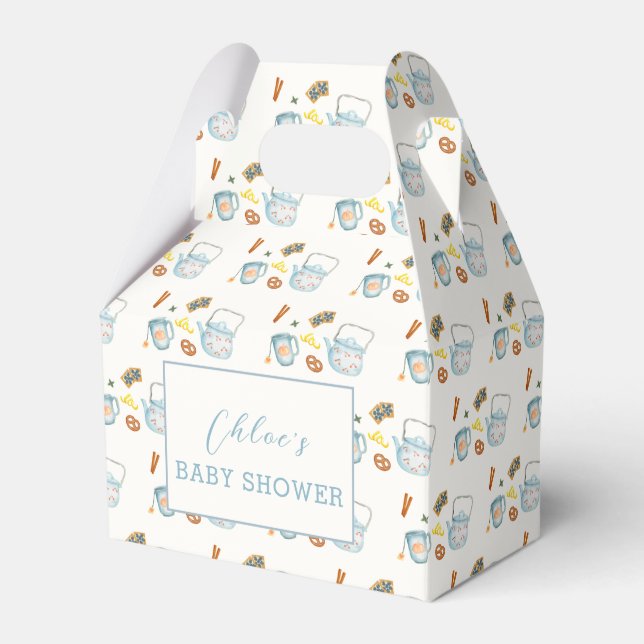 Minimal Rustic Par-Tea Cookie Pattern Baby Shower Favour Box (Front Side)