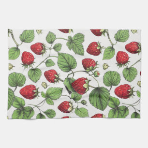 Minimal Rustic Strawberry Sketch by CallisC Arts ⭐ Tea Towel