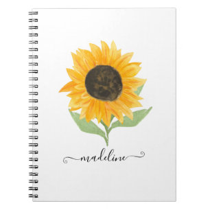Minimal Rustic Sunflower Personalized Name Script Notebook