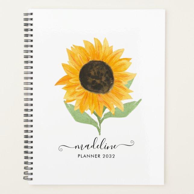 Minimal Rustic Sunflower Personalized Name Script Planner (Front)