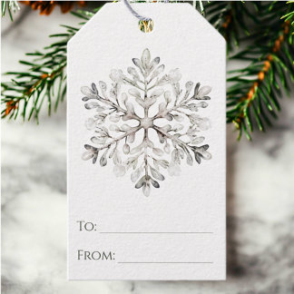 Minimal Rustic Watercolor Snowflake Christmas Gift Tags