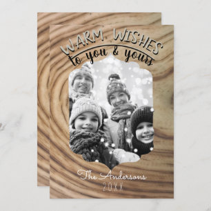 Minimal Rustic Wood Holiday Christmas Photo Invitation