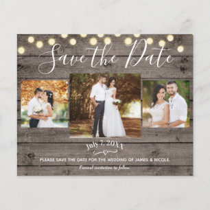 Minimal Rustic Wood & Lights Photo Save the Date