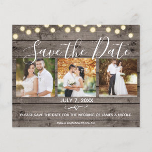 Minimal Rustic Wood & Lights Photo Save the Date