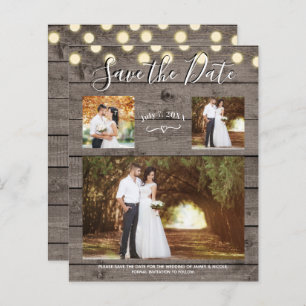 Minimal Rustic Wood & Lights Photo Save the Date