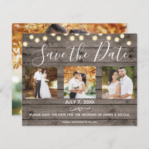 Minimal Rustic Wood & Lights Photo Save the Date