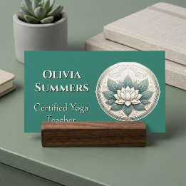 Minimal Sacred White Lotus Yoga Instructor Green  Business Card
