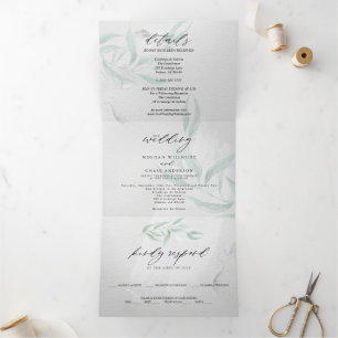 Minimal Sage Eucalyptus Grey Watercolor Tri-Fold