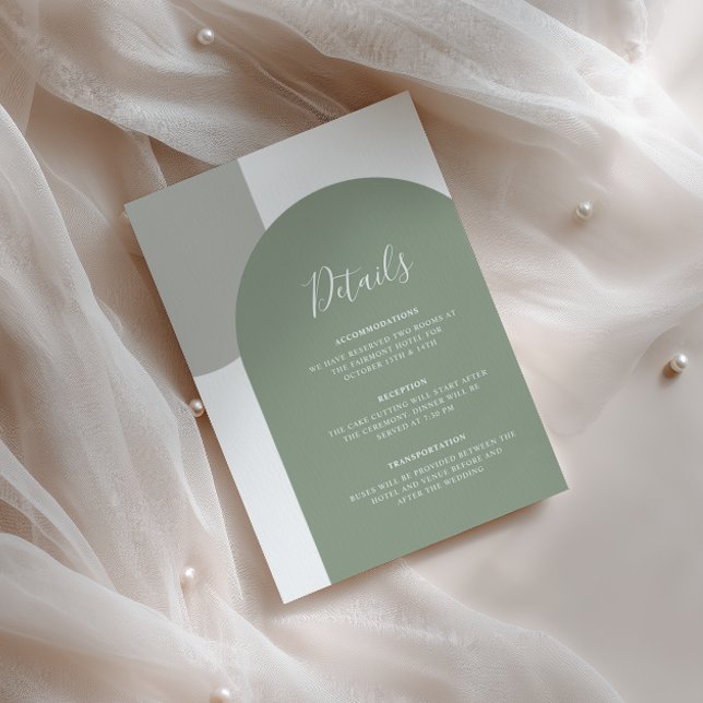 Minimal Sage Green Arch Boho Wedding Details Enclosure Card (Creator Uploaded)