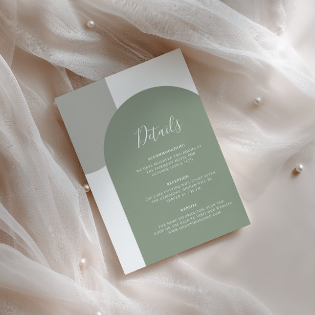 Minimal Sage Green Arch Wedding Details QR Code Enclosure Card (Creator Uploaded)