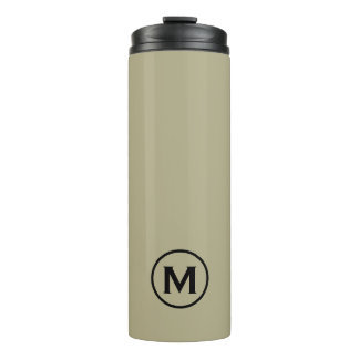 Minimal Sage Green Black Monogram Travel Mug