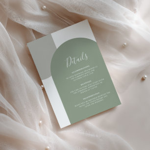 Minimal Sage Green Boho Arch Wedding Details Enclosure Card
