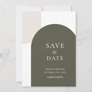 Minimal Sage Green Boho Arch White Script Wedding Save The Date