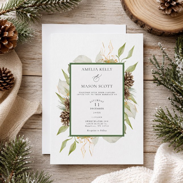 Minimal Sage Green Botanical Pinecone Wedding Invitation (Minimal Sage Green Botanical Pinecone Wedding Invitation)