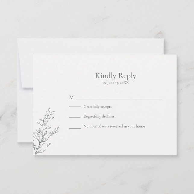 Minimal Sage Green Botanical RSVP Card (Front)