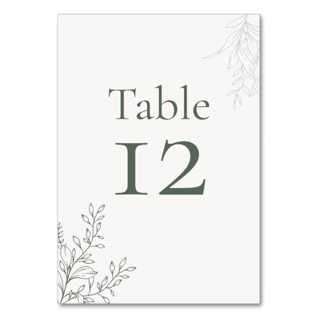 Minimal Sage Green Botanical Table Number (Front)